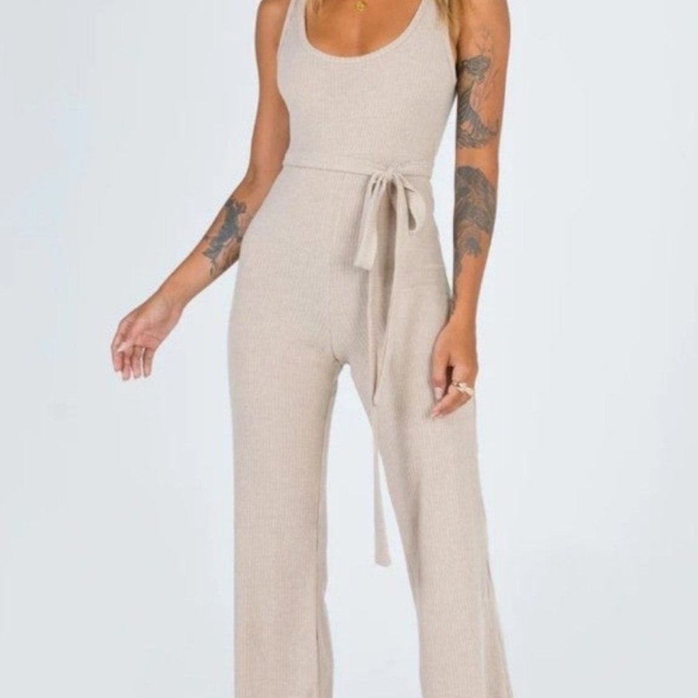 Princess Polly Cream Jumpsuit with Wide-Leg Design missing belt